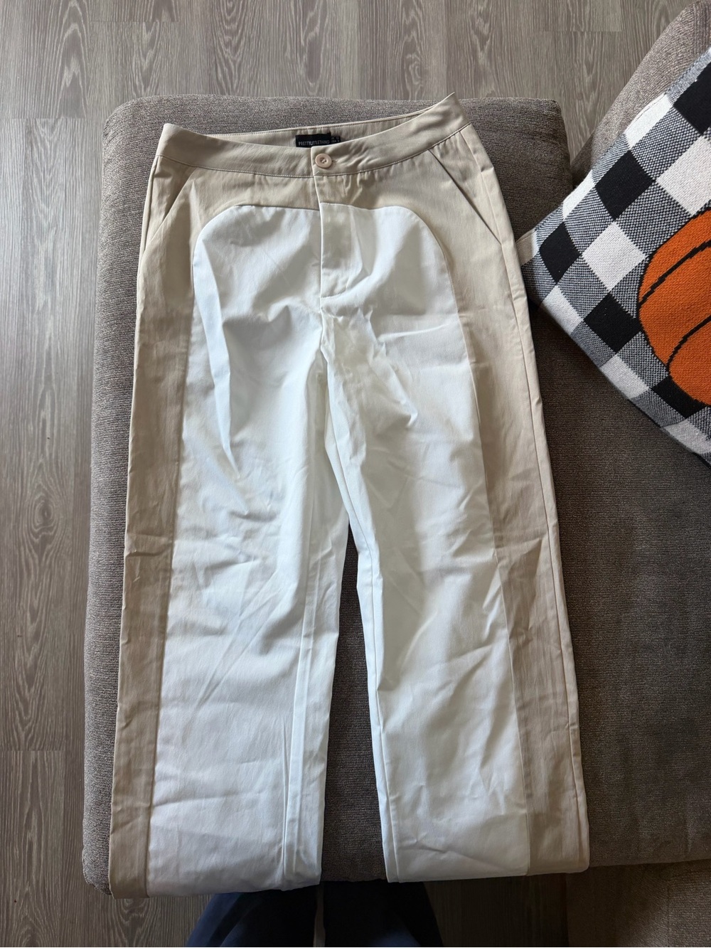 PrettyLittleThing Two-Tone Beige and White Chinos